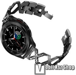 Fém X Design okosóra szíj - strasszkővel díszített, állítható méret, 22mm széles - FEKETE - SAMSUNG Galaxy Watch 46mm / Watch GT2 46mm / Watch GT 2e / Galaxy Watch3 45mm / Honor MagicWatch 2 46mm