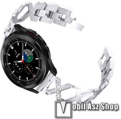  Fém X Design okosóra szíj - strasszkővel díszített, állítható méret, 22mm széles - EZÜST - SAMSUNG Galaxy Watch 46mm / Watch GT2 46mm / Watch GT 2e / Galaxy Watch3 45mm / Honor MagicWatch 2 46mm