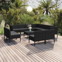 vidaXL Set mobilier de grădină cu perne, 12 piese, negru, poliratan (3094481)