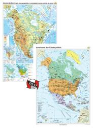 America de Nord. Harta fizico-geografică și a principalelor resurse naturale de subsol și America de Nord. Harta politică - Duo Plus