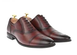 Lucas Shoes Pantofi barbati eleganti cu perforatii din piele naturala de culoare visinie - 356VIS (356VIS)
