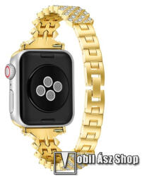Okosóra szíj - alumíniumötvözet, csatos, strasszkővel díszített, 189mm hosszú - ARANY - Apple Watch Series 1/2/3 38mm / 4/5/6/SE 40mm / 7/8/9 41mm / 10 42mm