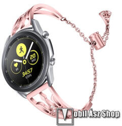 Okosóra szíj - ROSE GOLD - rozsdamentes acél, strassz köves, 22mm széles - HUAWEI Watch GT / HUAWEI Watch Magic / Watch GT 2 46mm / Samsung Gear S3 Classic / Frontier