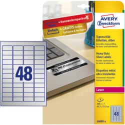 Avery Zweckform Etikett címke 45, 7x21, 2 mm, Avery Zweckform, Ezüst színű, (8 ív/doboz) (L6009-8) - dunasp