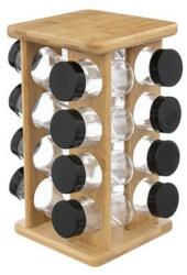 5five Simple Smart Suport condimente Brenda Black, cadru bambus, 16 recipiente, 17x17x28 cm
