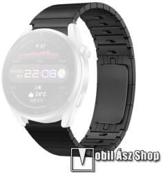 Fém okosóra szíj - FEKETE - rozsdamentes acél, gyorskioldós csatos, 185mm hosszú, 22mm széles - SAMSUNG Galaxy Watch 46mm / Watch GT2 46mm / Watch GT 2e / Galaxy Watch3 45mm / Honor MagicWatch 2 46mm