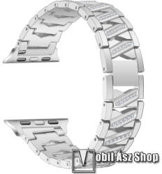X-shape okosóra szíj - 22mm széles, fém, strasszkővel díszített, 185mm hosszú - EZÜST - Apple Watch Series 1/2/3 42mm / 4/5/6/SE 44mm / 7/8 45mm / 10 46mm / Ultra / Ultra 2 49mm