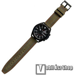 Okosóra szíj - ZÖLD - valódi bőr, piros és kék varrással, 119mm + 95mm hosszú, 20mm széles - SAMSUNG Galaxy Watch 42mm / Amazfit GTS / Galaxy Watch3 41mm / HUAWEI Watch GT 2 42mm / Galaxy Watch Active