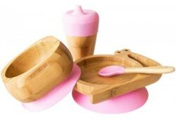 Eco Rascals Set cadou din bambus Melc, roz, Ecorascals Set pentru masa bebelusi