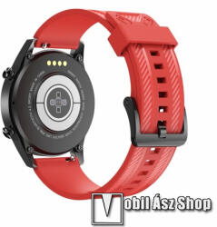 Okosóra szíj - PIROS - szilikon, karbon mintás - 115mm + 95mm hosszú, 22mm széles - HUAWEI Watch GT / HUAWEI Watch 2 Pro / Honor Watch Magic / HUAWEI Watch GT 2 46mm