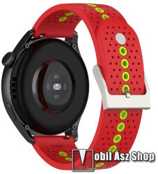 Okosóra szíj - légáteresztő, sportoláshoz, szilikon - 112mm + 91mm hosszú, 20mm széles - PIROS / ZÖLD - SAMSUNG Galaxy Watch 42mm / Amazfit GTS / HUAWEI Watch GT 2 42mm / Galaxy Watch3 41mm / Watch Ac
