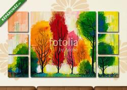 Többrészes Vászonkép, Premium Kollekció: Absztrakt stílusú színes őszi hangulatú fák (olajfestmény reprodukció)(135x80 cm, W01)