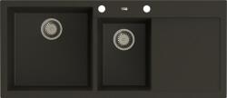 AXIS KITCHEN A-POINT 180 kétmedencés csepegtetőtálcás gránit mosogató automata dugóemelő, szifonnal, fekete-szemcsés fényes, balos, beépíthető (AX-1502)