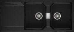 AXIS KITCHEN KRONOS 200 kétmedencés csepegtetőtálcás gránit mosogató automata dugóemelő, szifonnal, fekete-szemcsés, beépíthető (AX-1101)