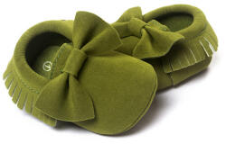 Superbebeshoes Pantofiori verzi din catifea cu franjuri