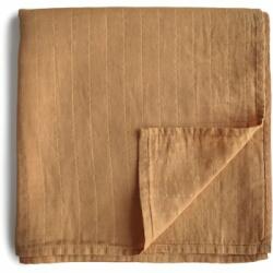 Mushie Muslin Swaddle Blanket Organic Cotton păturică de înfășat Fall Yellow 120cm x 120cm 1 buc