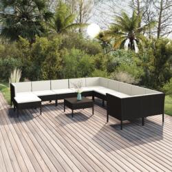 vidaXL Set mobilier de grădină cu perne, 12 piese, negru, poliratan (3094520)
