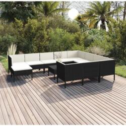 vidaXL Set mobilier de grădină cu perne, 12 piese, negru, poliratan (3094512)