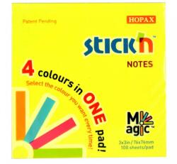 Magic notes autoadeziv 76 x 76 mm, 100 file, Stick"n Magic Notes - 4 culori neon