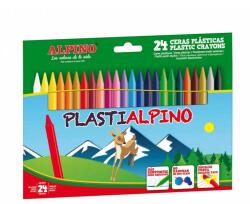 Creioane cerate din plastic, cutie carton, 24 culori/cutie, Plasti ALPINO