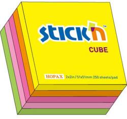 Cub notes autoadeziv 50 x 50 mm, 250 file, Stick"n - 5 culori fluorescente