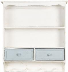 Clayre & Eef Etajera suspendabila cu 2 polite 2 sertare 4 agatatori din lemn alb albastru 56 cm x 13 cm x 60 h (5H0465)