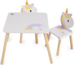 Moni Toys Set din lemn Moni Toys - Masa si doua scaune, unicorn (109193)