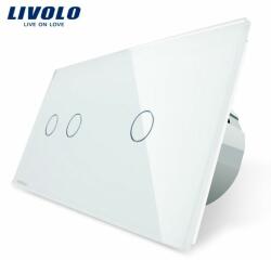 Livolo Intrerupator dublu + simplu cu touch Livolo din sticla (Alb) (VL-C702/C701-11)