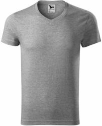 MALFINI Férfi póló Slim Fit V-neck - Sötétszürke melírozott | 2XL (1461217)