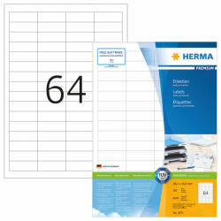 Herma No. 4271 fehér színű 48, 3 x 16, 9 mm méretű, univerzálisan nyomtatható, öntapadós etikett címke, permanens ragasztóval A4-es íven - kiszerelés: 6400 címke / 100 ív