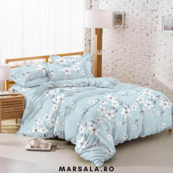Sonia Home Lenjerie de pat bumbac 6 piese bleu cu flori albe (son6bleuflalbe) Lenjerie de pat