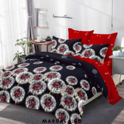 Primavara Lenjerie de pat cu elastic 6 piese negru, rosu si flori de papadie (prielnegrurosupapadie)