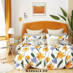 Sonia Home Lenjerie de pat dublu din bumbac, cu 6 piese, crem, maro si imprimeu floral (son6cremmaroflori) Lenjerie de pat