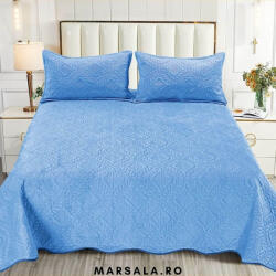 Sonia Home Cuvertura Pat albastru deschis (bleu) cu model matlasat tip Jacquard (CVPbleujacq)