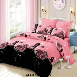 Primavara Lenjerie de pat cu elastic 6 piese negru cu roz si pisicute (prieroznegrupisi)