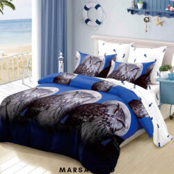 Primavara Lenjerie de pat cu elastic 6 piese albastru , alb si bufnite 3D (priebuf3D) Lenjerie de pat