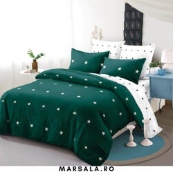Primavara Lenjerie de pat cu elastic 6 piese verde cu alb si stelute mici (prielstelutalbemiciverde)