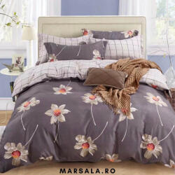 Sonia Home Lenjerie de pat dublu din bumbac cu 6 piese gri cu flori negre (son6griflnegre) Lenjerie de pat