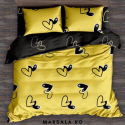 Sonia Home Lenjerie de pat bumbac 6 piese galben negru si inimoare (son6galnegruiniminegre) Lenjerie de pat