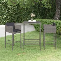 vidaXL Set mobilier bar de grădină, cu perne, 3 piese, gri, poliratan (3094788) - vidaxl
