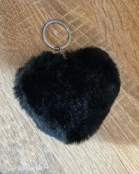Kulcstartó - Fekete plüss szív - Szerelmes meglepetés
