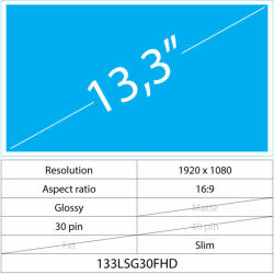 Notebook LCD 13.3 LCD Slim Fényes 30 pin FHD, Glossy