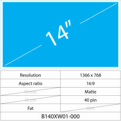 Notebook LCD 14 LCD Fat Matt LED 40 pin (bal Csatlakozó), Matte