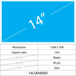 Notebook LCD 14 LCD Slim Matt 40 pin HD, Matte