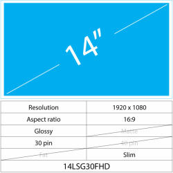 Notebook LCD 14 LCD Slim Fényes 30 pin FHD, Glossy