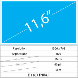 Notebook LCD 11.6 LCD Slim Matt 40 pin HD, Matte