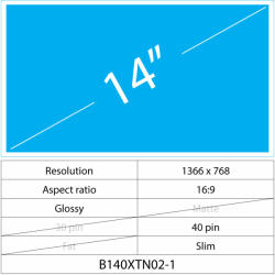 Notebook LCD 14 LCD Slim Fényes LED 40 pin, Glossy