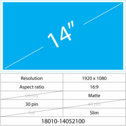 Notebook LCD 14 LCD Slim Matt 30 pin Full HD, Matte