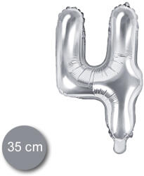 PartyDeco S. r. o 4. szám, fólia lufi, 35 cm, ezüst