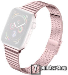  Fém okosóra szíj - RÓZSASZÍN - rozsdamentes acél, keskenyedő kivitel, állítható, 75mm + 120mm - Apple Watch Series 1/2/3 38mm / 4/5/6/SE 40mm / 7/8/9 41mm / 10 42mm
